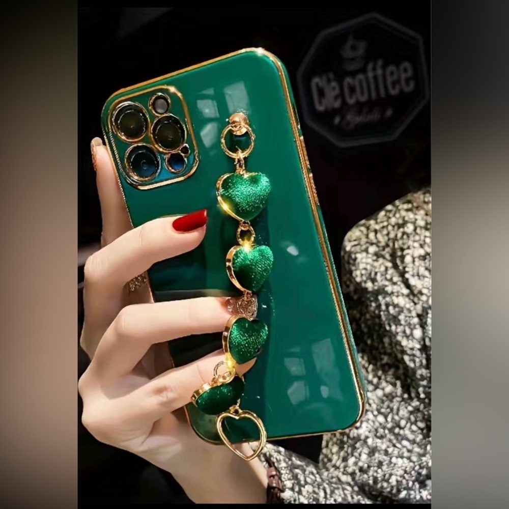 Luxury Plating Heart Metal Bracelet Phone Chain Case For IPhone 14plus New